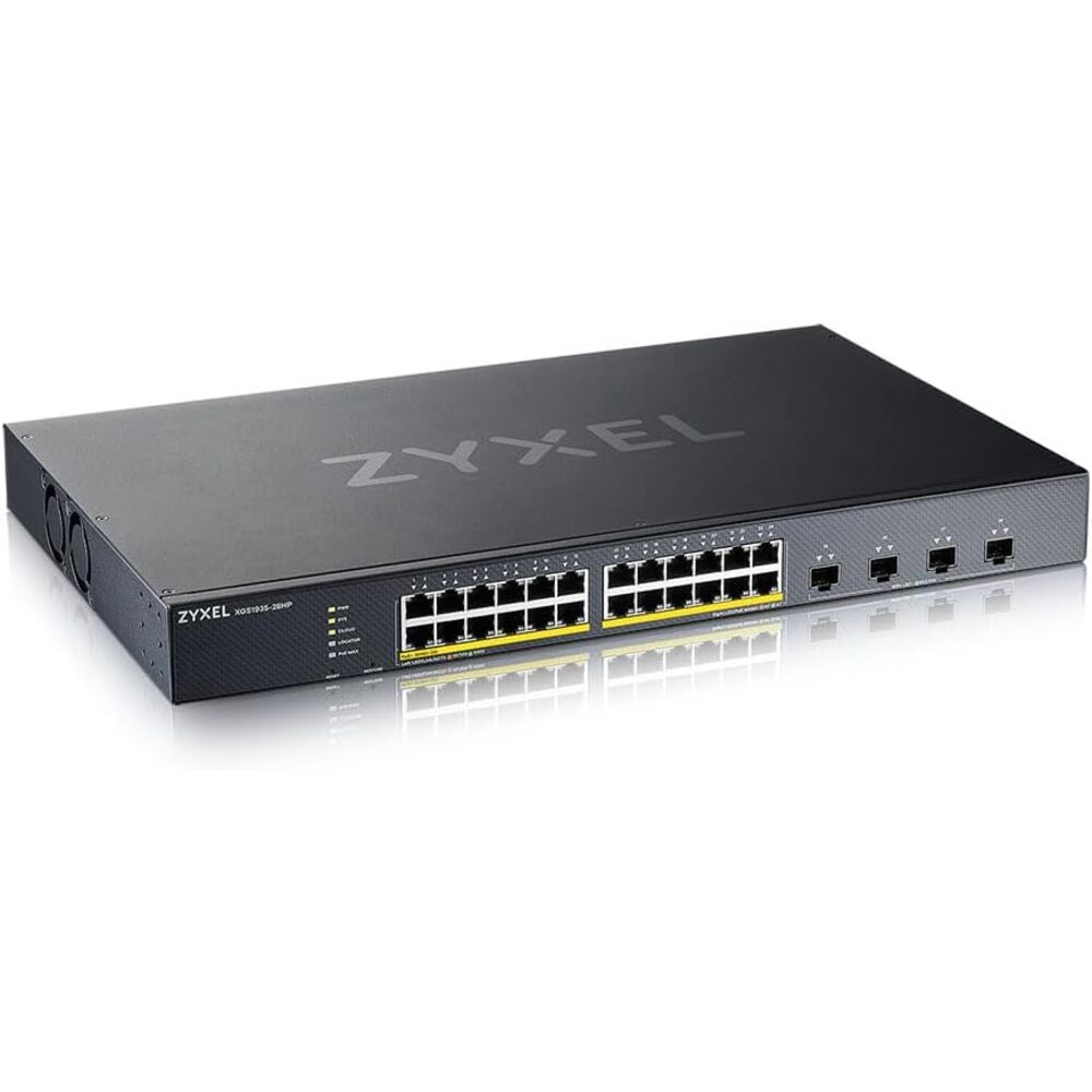 Zyxel 24-Port PoE Gigabit Switch | Smart-L2 Managed | 24x PoE+ @375W | 4X 10G SFP+ | Optional Nebula Cloud | Rackmount | Ethernet Network Hub | TAA Compliant [XGS1935-28HPV2]