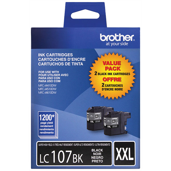 Brother Genuine OEM LC1072PKS (LC-1072PKS) EXTRA High Yield Black Combo Pack LC-107BK (2 Pack)