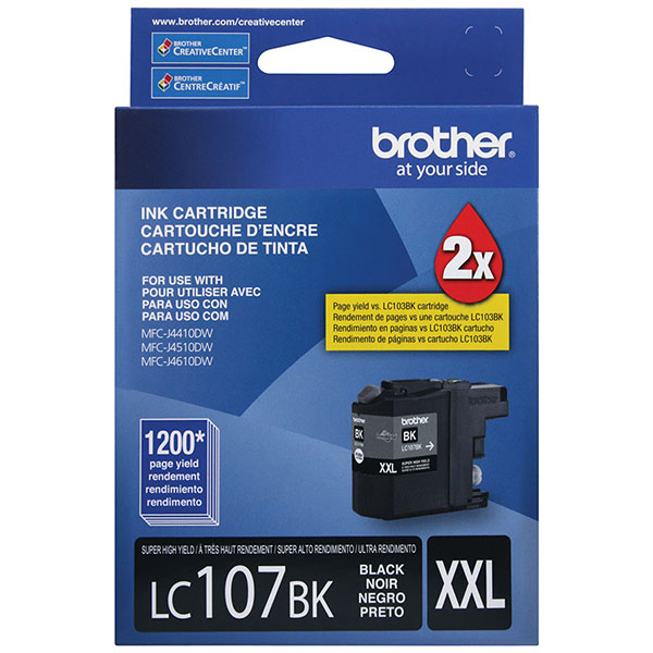Brother Genuine OEM LC107BK (LC-107BK) EXTRA High Yield Black Inkjet Cartridge (1.2K YLD)