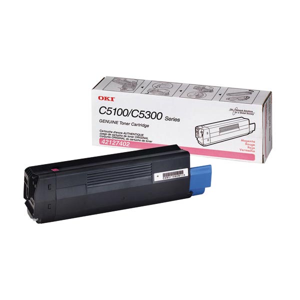 OEM toner cartridge for Oki C5100, C5150, C5200, C5300, C5400 produces 3,000 pages at 5% coverage.