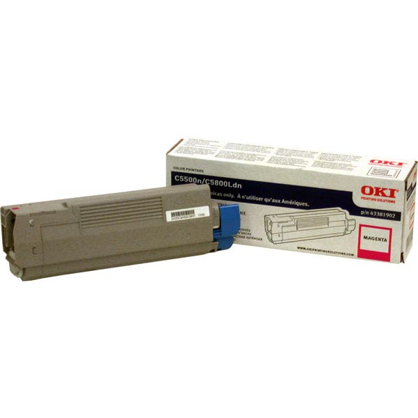 OEM toner cartridge for Oki® C5500, 5800 produces a 2,000 page-yield at 5% coverage.