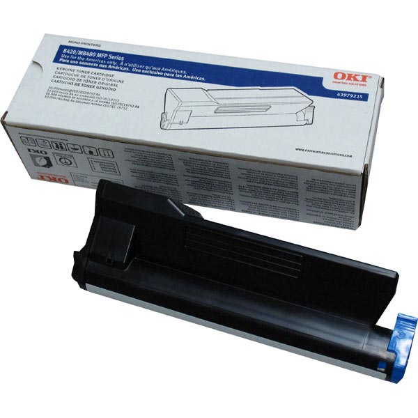 OEM toner for Oki® B420, MB480 produces 12,000 pages.