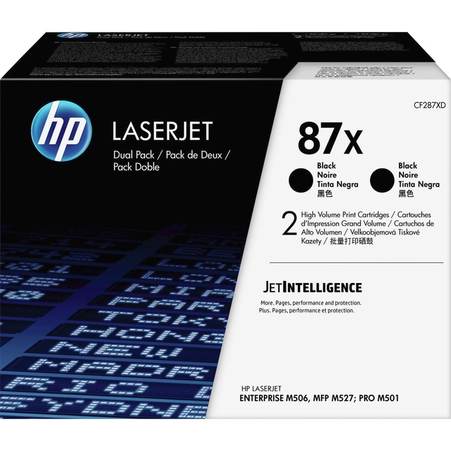 HP 87X (CF287XD) LaserJet Enterprise M506, (Flow) MFP M527, Pro M501 2-Pack High Yield Black Original LaserJet Toner Cartridge (2 x 18,000 Yield)