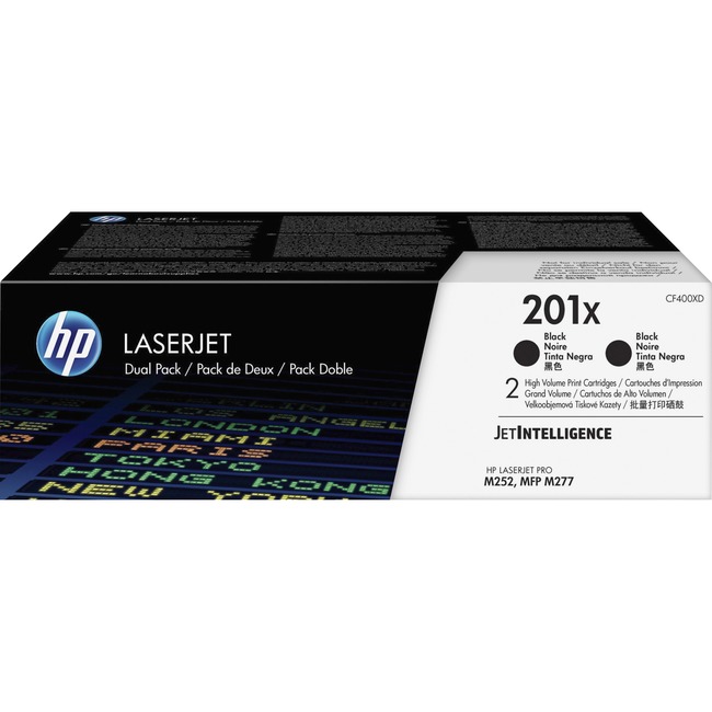 HP 201X (CF400XD) Color LaserJet Pro M252, MFP M277 2-Pack High Yield Black Original LaserJet Toner Cartridge (2 x 2,800 Yield)