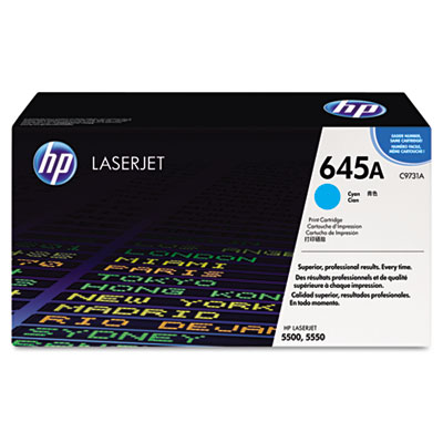 OEM C9731A toner for HP Color LaserJet 5500, 5550 Series produces 12,000 pages.