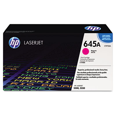 OEM C9733A toner for HP Color LaserJet 5500, 5550 Series produces 12,000 pages.