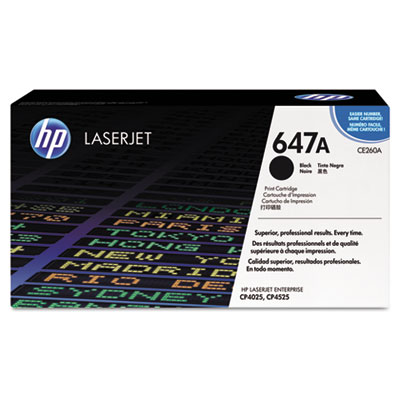 OEM CE260A toner for HP Color LaserJet Enterprise CP4025 Series, CP4525 Series.