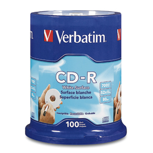 Verbatim CD-R 80MIN 700MB 52X Blank White Surface 100pk Spindle 100 pcs