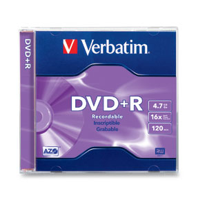 Verbatim DVD+R 4.7GB 16X Branded 1pk Jewel Case 1 pcs