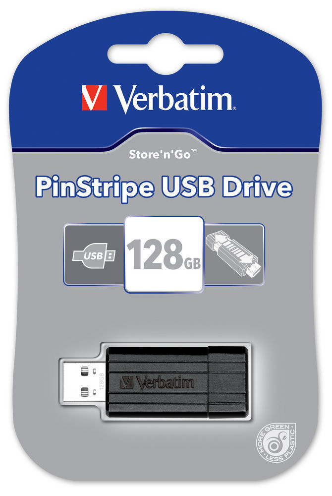 Verbatim PinStripe 128GB USB flash drive 2.0 USB Type-A connector Black