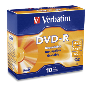Verbatim DVD-R 4.7GB 16X Branded 10pk Slim Case 10 pcs
