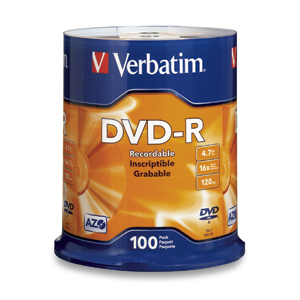 Verbatim DVD-R 4.7GB 16X Branded 100pk Spindle 100 pcs