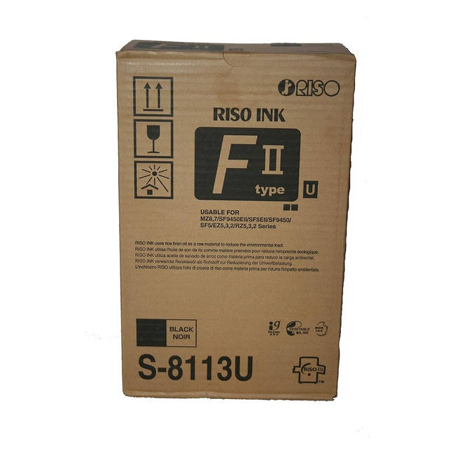 RISO SF5130/ SF5450 Digital Duplicator Original F II Type Black Ink Tube, Box of (2), S-8113UA (S-8113U, S-6930UA, S-6930U, S-4254, Z Type)