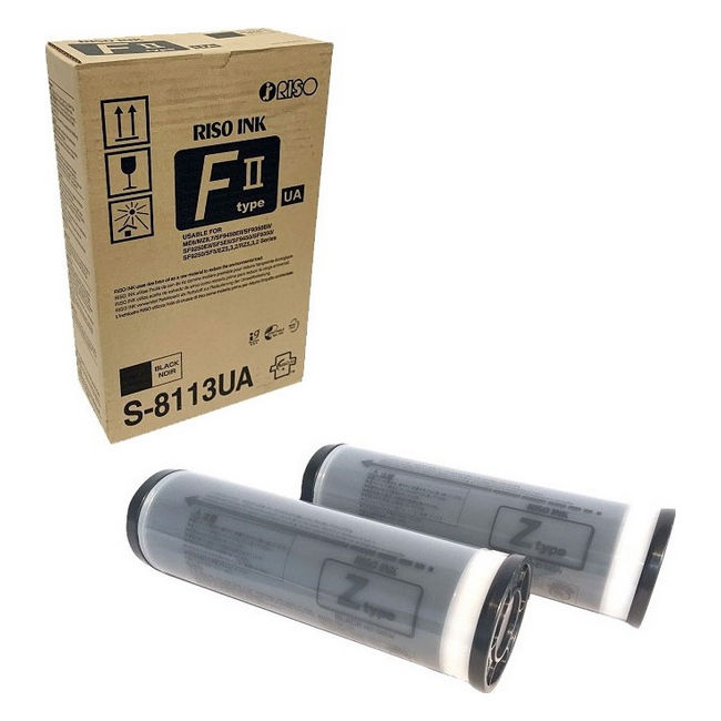 Risograph S-8113UA (FII Type) Black Ink Box of (2) 1000ML Tubes (OLD# S-4254)