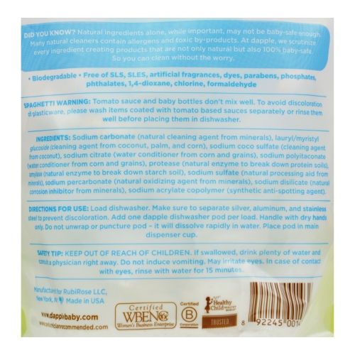 Dapple Dishwasher Pods - Automatic - Fragrance Free - 25