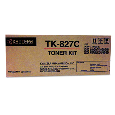 Kyocera Mita 1T02FZCUS0 TK827C OEM Toner Cartridge, Cyan, 7K Yield