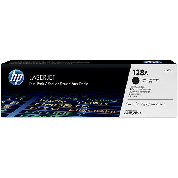 HP 128A (CE320AD) Toner Cartridges - Black (2 pack)