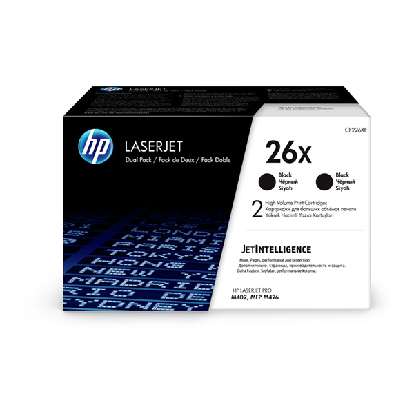 HP 26X (CF226XD) LaserJet Pro M402, MFP M426 2-Pack High Yield Black Original LaserJet Toner Cartridges (2 x 9,000 Yield)