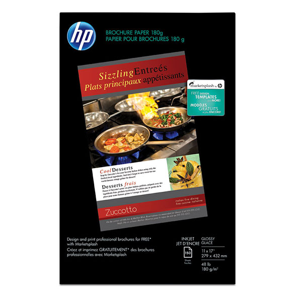 HP Inkjet Glossy Brochure Paper 180 gsm-150 sht/Tabloid/11 x 17 in inkjet paper