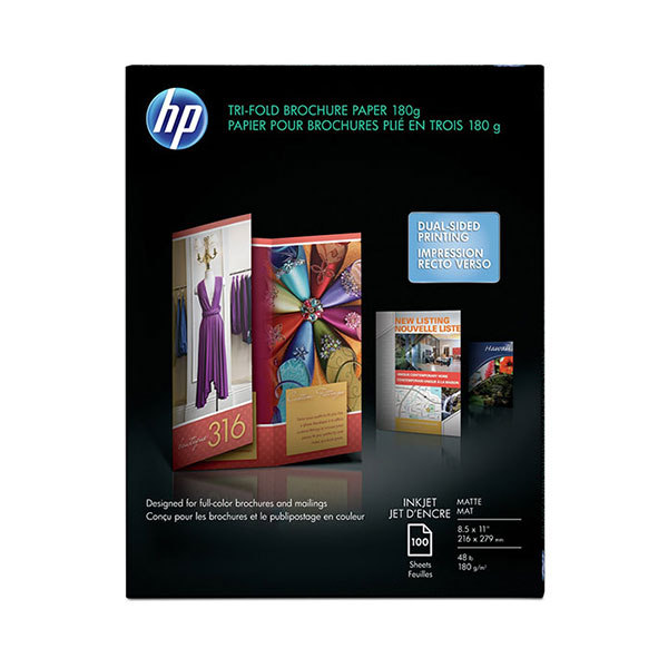HP Inkjet Matte Tri-fold Brochure Paper 180 gsm-100 sht/Letter/8.5 x 11 in (Q5443A)