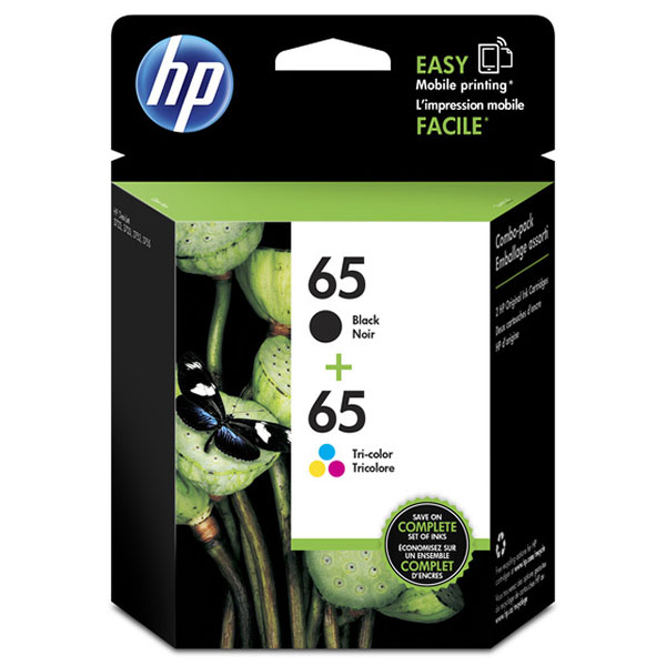 HP 65 Ink Cartridges - Black, Tri-color, 2 Cartridges (T0A36AN)