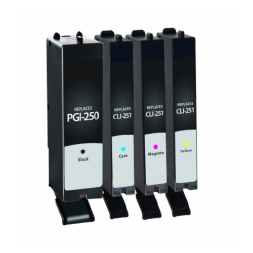 Remanufactured Black, Cyan, Magenta, Yellow Ink Cartridges for Canon PGI-250/CLI-251 4-Pack