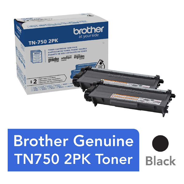 Brother TN750BK High Yield Black Toner Cartridge Dual Pack (2 x 8,000 Yield)