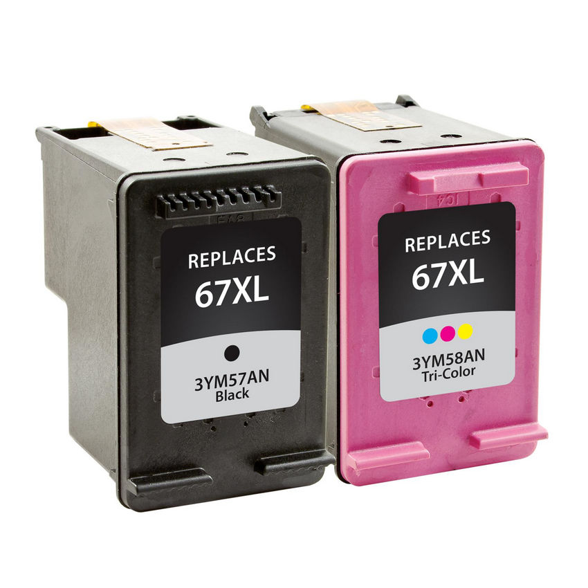 HP Remanufactured High Yield Black, Tri-Color Ink Cartridges for HP 67XL 2-Pack