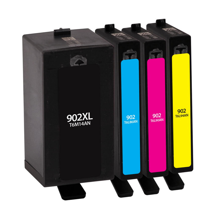 HP Remanufactured Black High Yield, Cyan, Magenta, Yellow Ink Cartridges for HP 902XL/902 (T0A39AN) 4-Pack