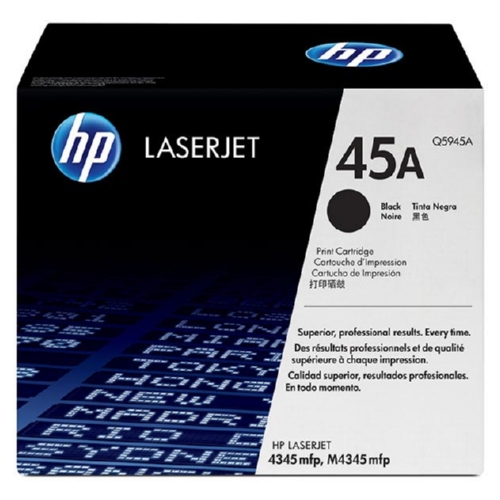 OEM toner for HP LaserJet 4345 mfp, M4345 mfp Series produces 18,000 pages.