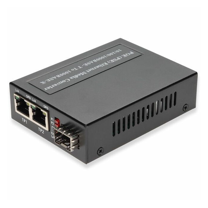 AddOn 10/100/1000Base-TX(RJ-45) x2 to 1 Open SFP Port POE (15W) Media Converter